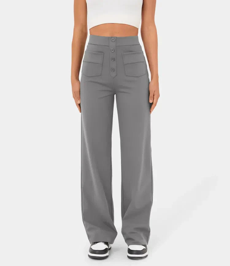 Renata™ | Pantalón Recto Tiro Alto con Botonadura Frontal