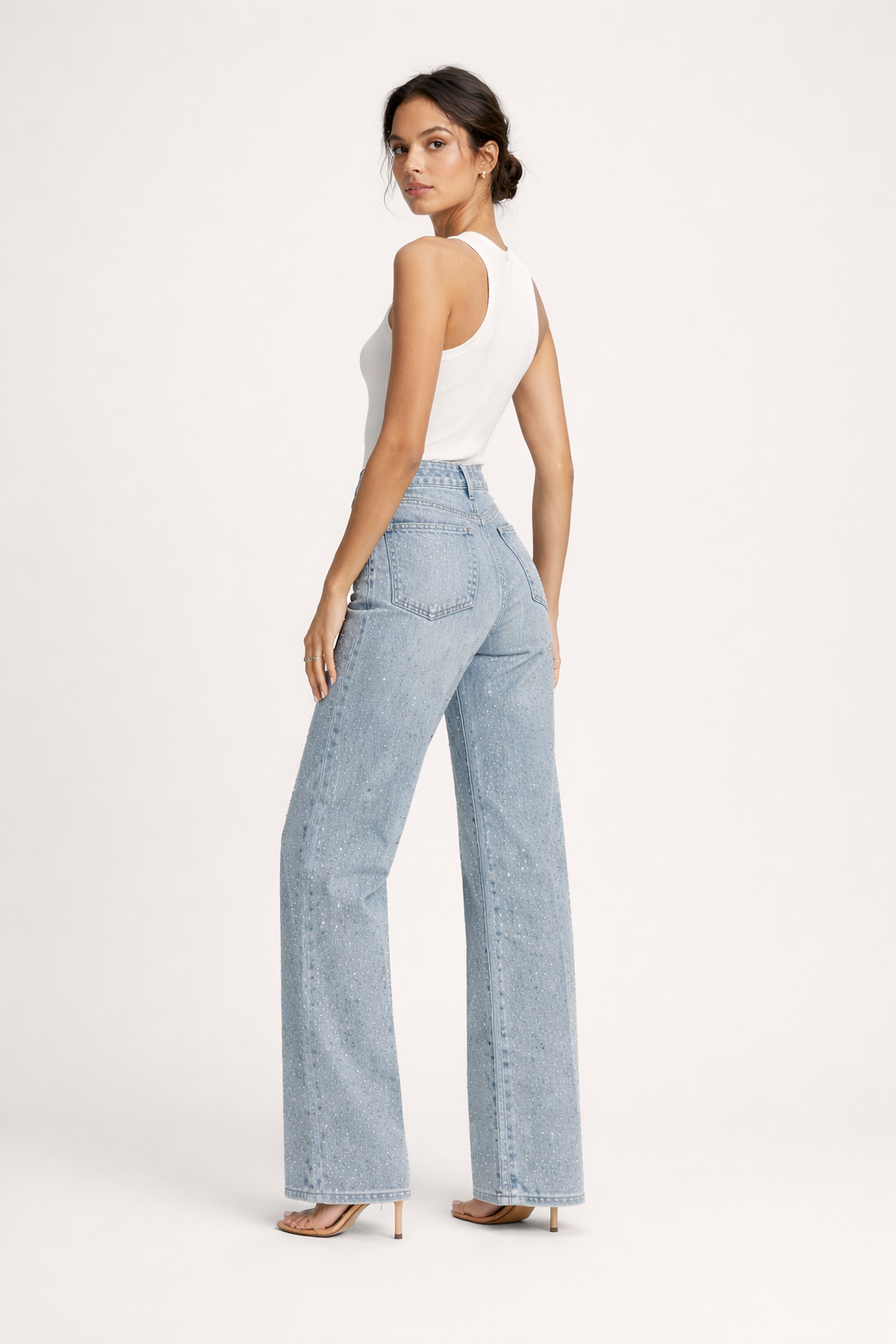 Amelie™ | Pantalón Vaquero con Pedrería Tiro Alto