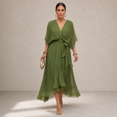 Daniela™ | Vestido de chifon escote en v