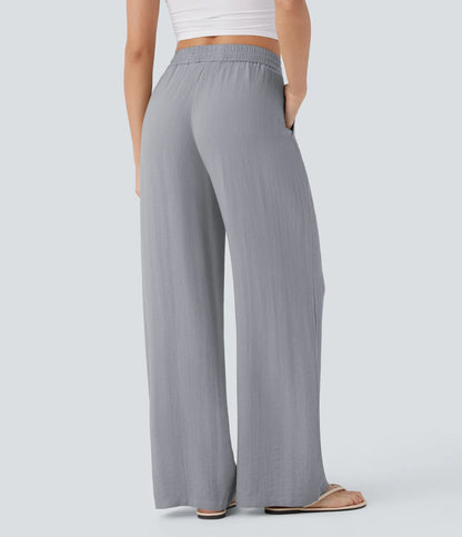 Elena™ | Pantalón Palazzo de Lino Cintura Alta