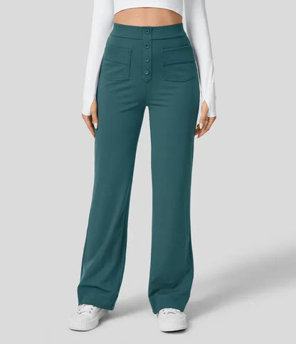 Renata™ | Pantalón Recto Tiro Alto con Botonadura Frontal