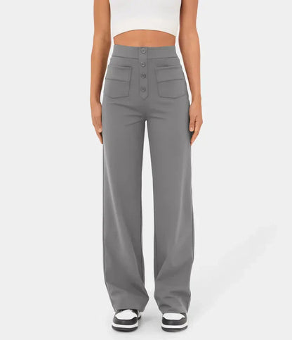 Renata™ | Pantalón Recto Tiro Alto con Botonadura Frontal