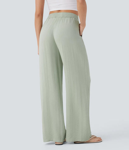Elena™ | Pantalón Palazzo de Lino Cintura Alta