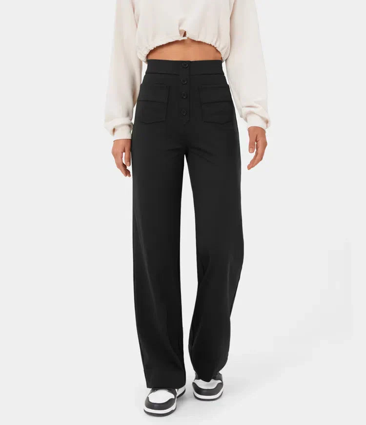 Renata™ | Pantalón Recto Tiro Alto con Botonadura Frontal