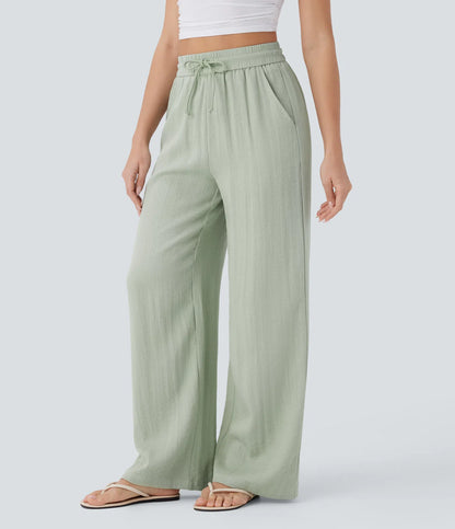 Elena™ | Pantalón Palazzo de Lino Cintura Alta