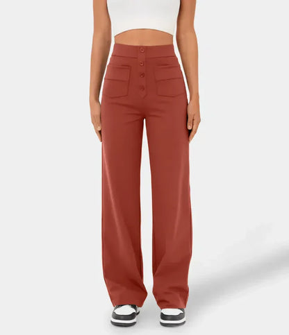 Renata™ | Pantalón Recto Tiro Alto con Botonadura Frontal