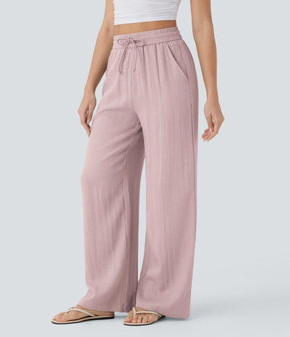 Elena™ | Pantalón Palazzo de Lino Cintura Alta
