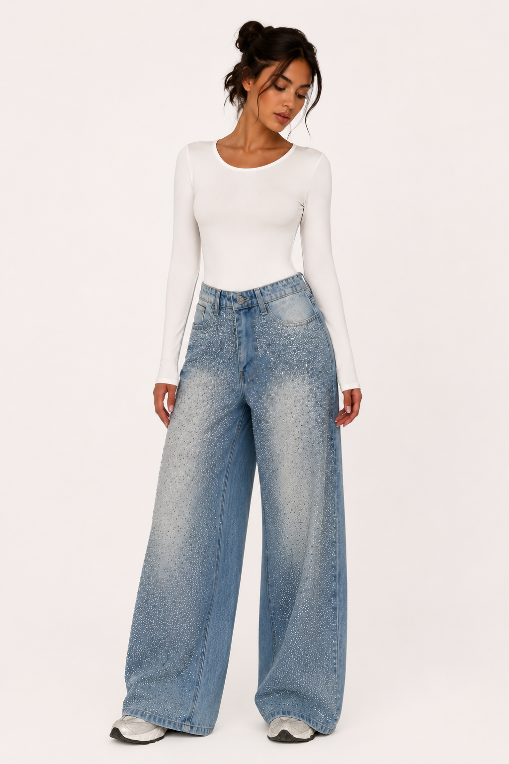 Wellen™ | Vaqueros Pierna Ancha con Pedrería