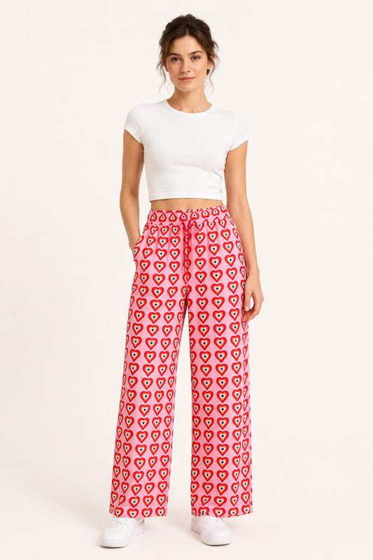 Nadine™ | Pantalón Palazzo Estampado de Corazones