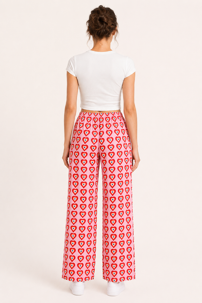 Nadine™ | Pantalón Palazzo Estampado de Corazones