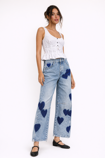 Margaret™ | Jeans Rectos Tiro Medio con Corazones