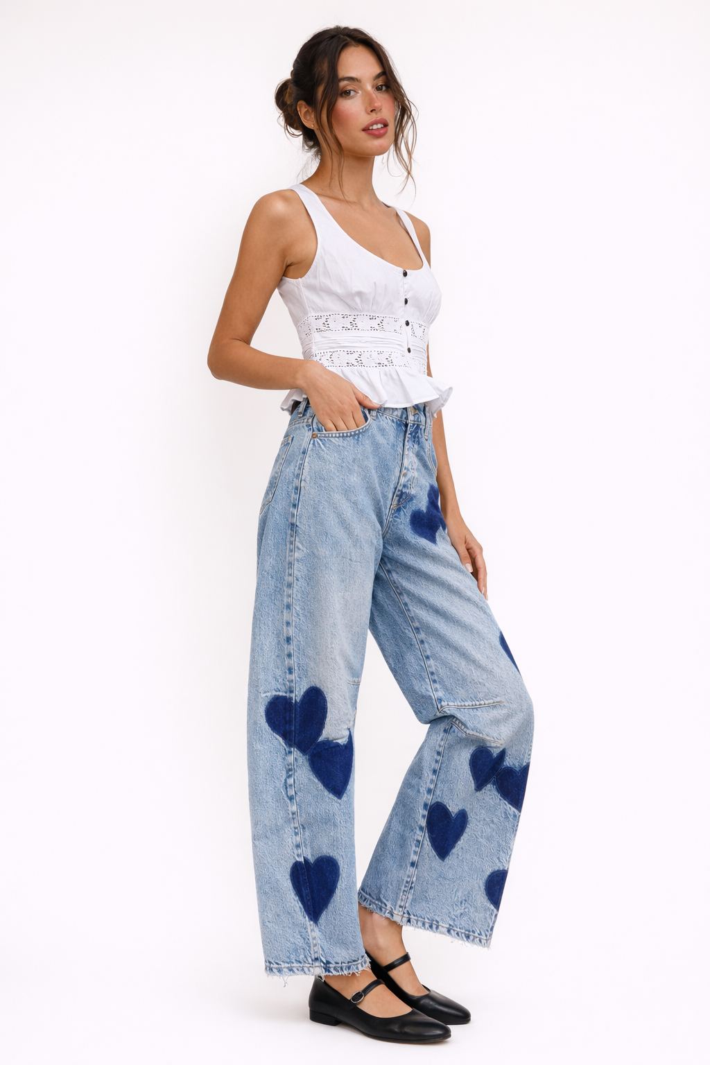 Margaret™ | Jeans Rectos Tiro Medio con Corazones