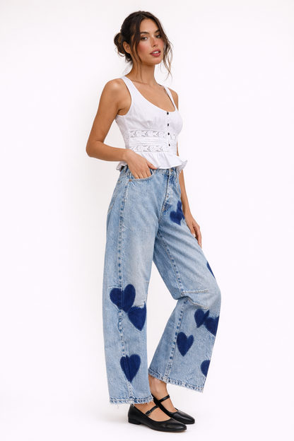 Margaret™ | Jeans Rectos Tiro Medio con Corazones