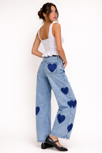 Margaret™ | Jeans Rectos Tiro Medio con Corazones