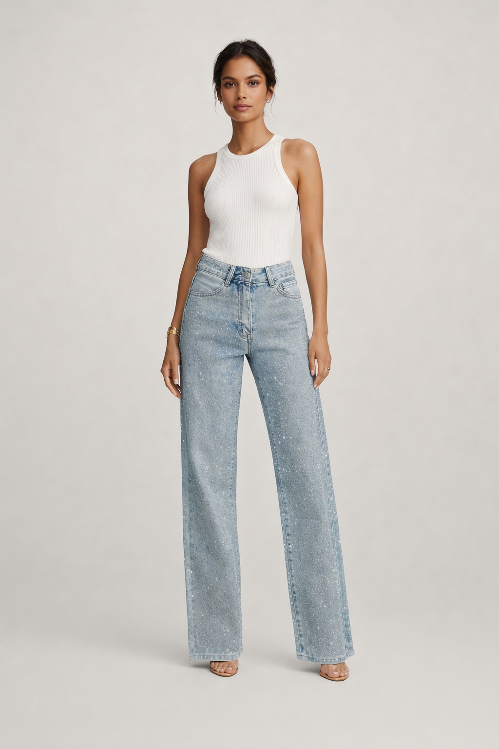 Amelie™ | Pantalón Vaquero con Pedrería Tiro Alto