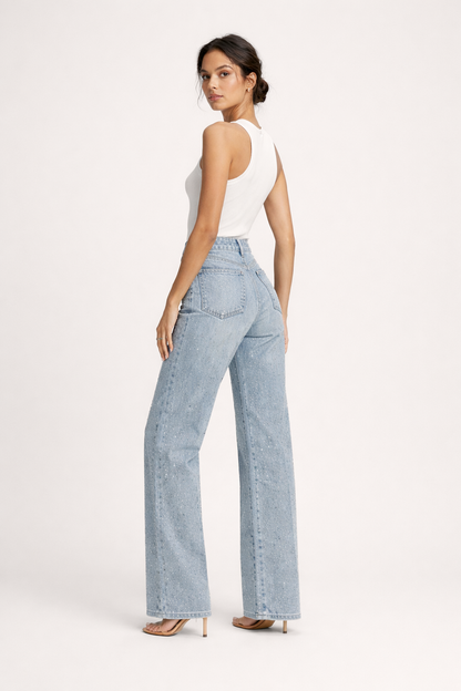 Amelie™ | Pantalón Vaquero con Pedrería Tiro Alto