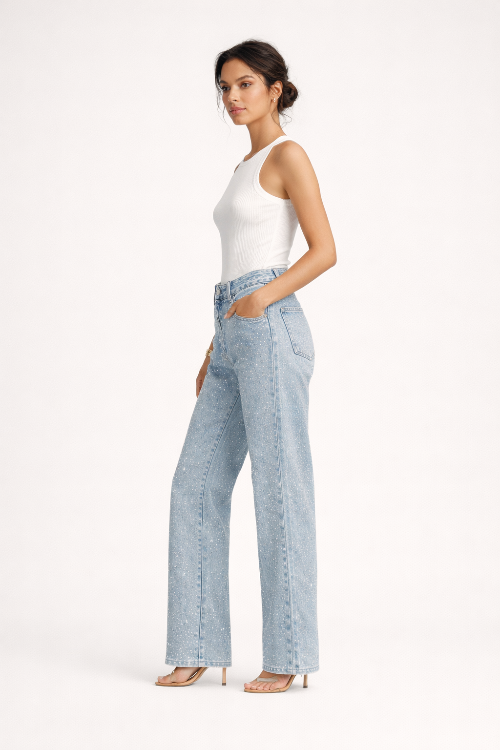 Amelie™ | Pantalón Vaquero con Pedrería Tiro Alto