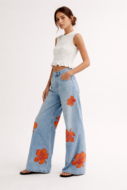 Colette™ | Pantalón Vaquero Estampado Floral