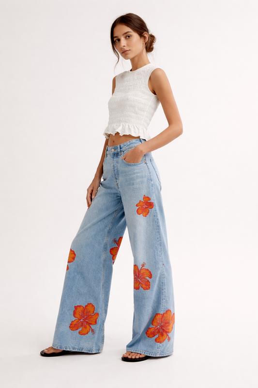Colette™ | Pantalón Vaquero Estampado Floral