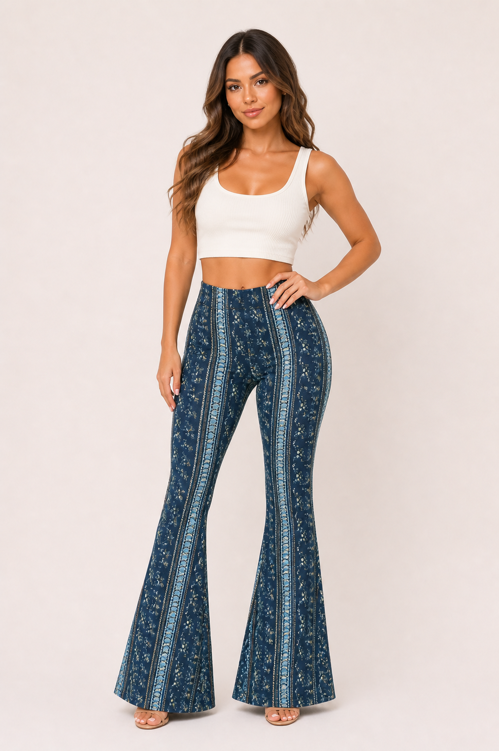 Klara™ | Pantalón Acampanado Estampado Vertical