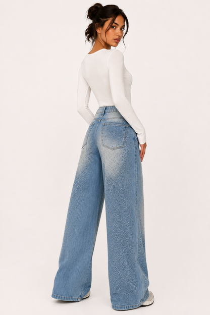 Wellen™ | Vaqueros Pierna Ancha con Pedrería