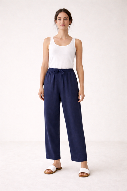 Nerea™ | Pantalón Ancho de Lino con Cordón