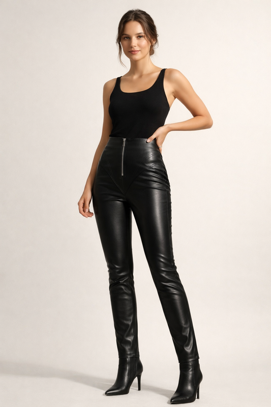 Martina™ | Pantalón Efecto Cuero Tiro Alto