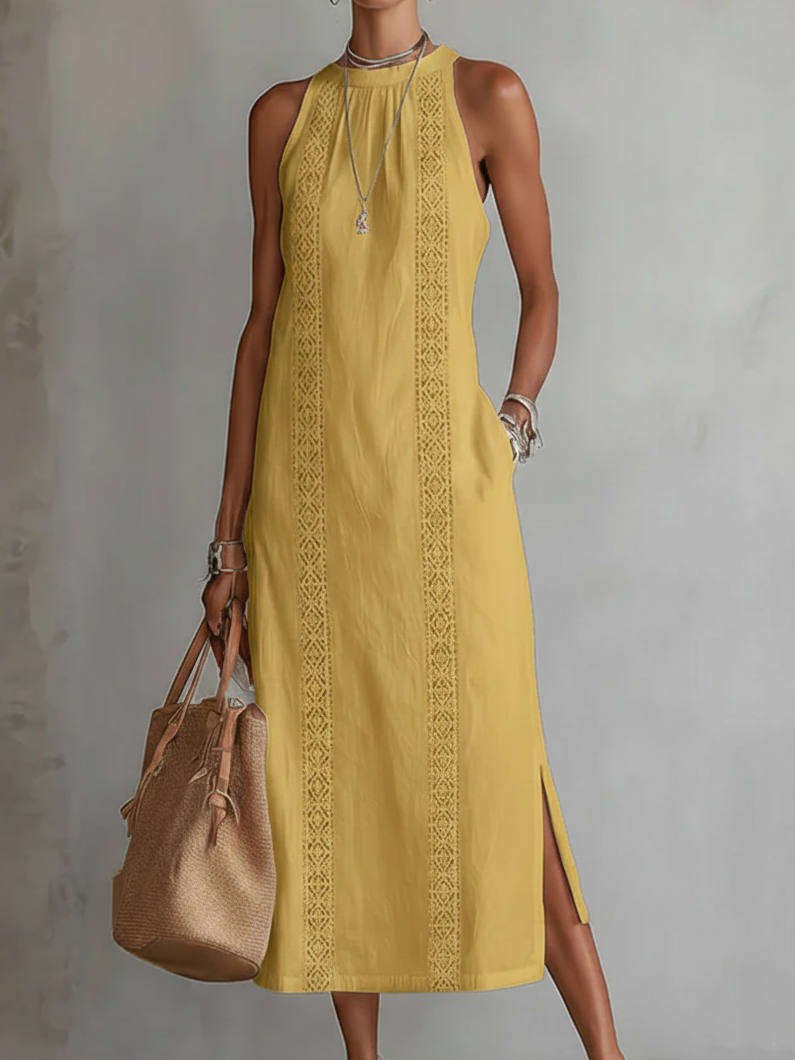 Blanca™ | Vestido midi con cuello mao
